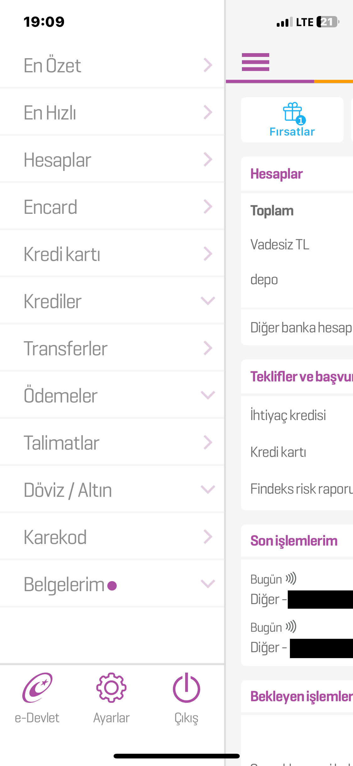 Step 2 - Menu with Belgelerim expanded showing Belge talebi